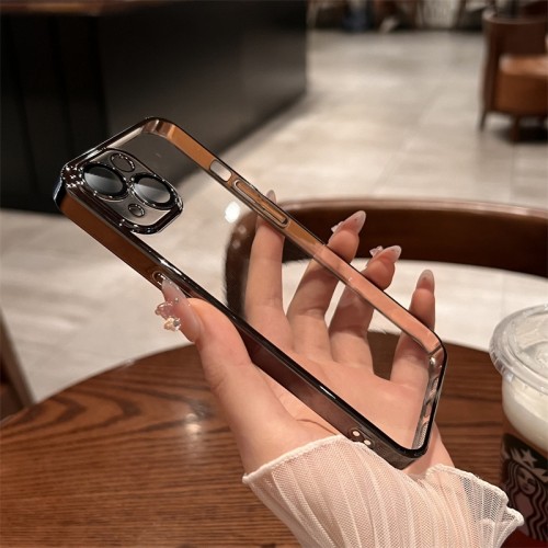 Luxury Plating Clear Phone Case For iPhone Ultra Thin Soft Silicone Shockproof Lens Protector Cover